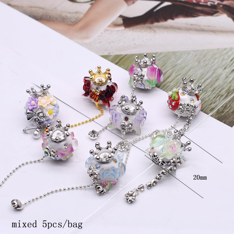 Wholesale 5pcs Clay Heavy Industry Fishtail Zircon Bear Strawberry Beads